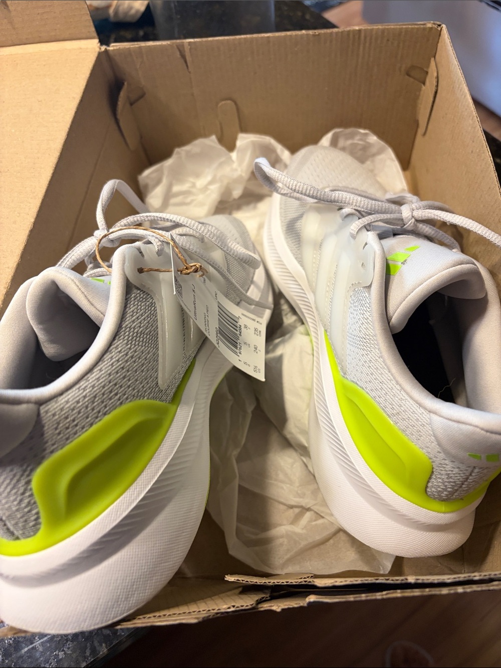 Women’s Light Gray Athletic Sneakers with Neon Yellow Accents